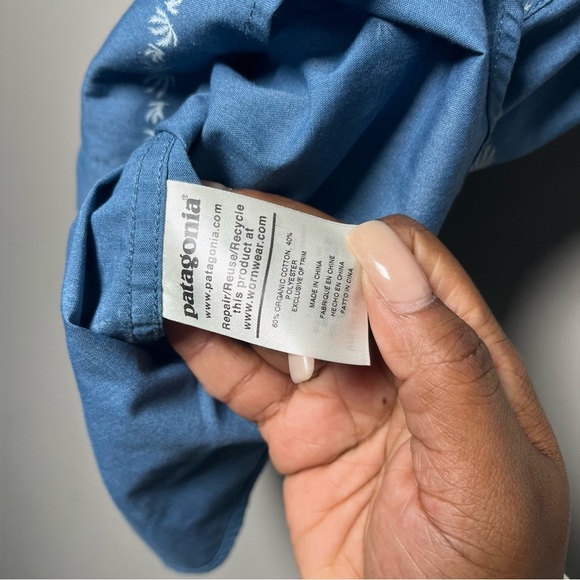 Patagonia Men Go To Shirt XL Blue Organic Cotton Stripe Short Sleeve Button Down - Picture 8 of 11